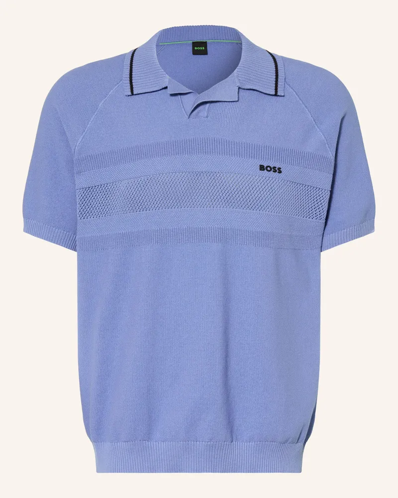 HUGO BOSS Strick-Poloshirt Blau