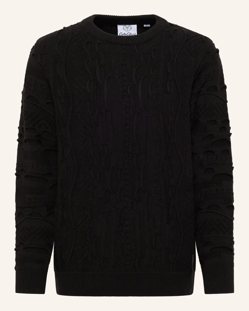 Carlo Colucci Unifarbener Strickpullover Esposini schwarz Schwarz