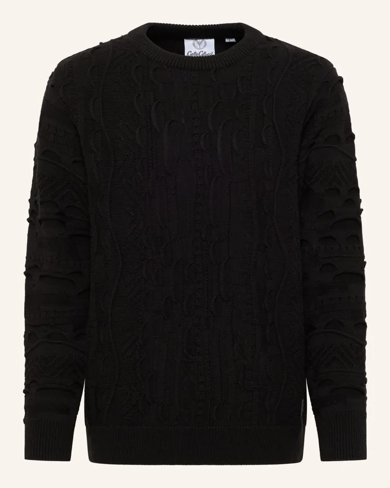 Carlo Colucci Unifarbener Strickpullover Esposini schwarz Schwarz