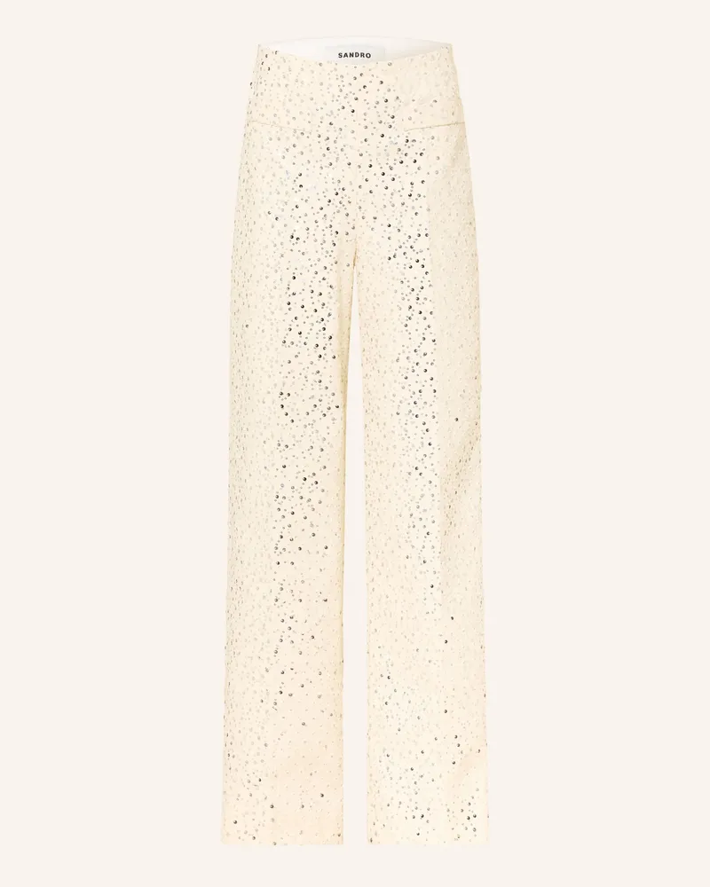 Sandro Marlenehose Mit Pailletten weiss Creme
