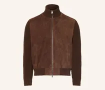 Lederblouson Meter Im Materialmix braun