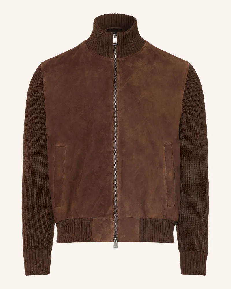 HUGO BOSS Lederblouson Meter Im Materialmix braun Dunkelbraun