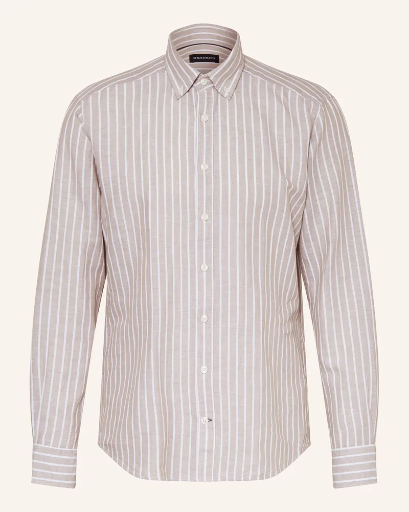 Strokesman's Hemd Regular Fit Mit Leinen grau Taupe