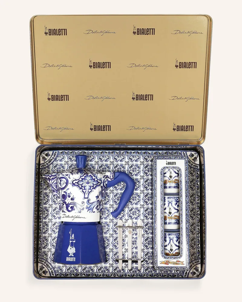 Dolce & Gabbana Casa 7-tlg. Set: Espressokocher, Becher und Ruhrstäbchen Blau