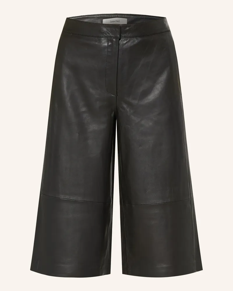 Selected Leder-Bermudas Schwarz