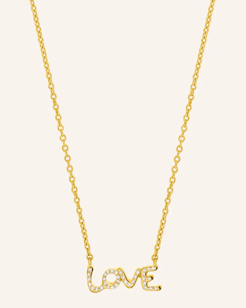 Leaf Halskette TINY LOVE aus 14 Karat Gelbgold mit Diamanten Gold