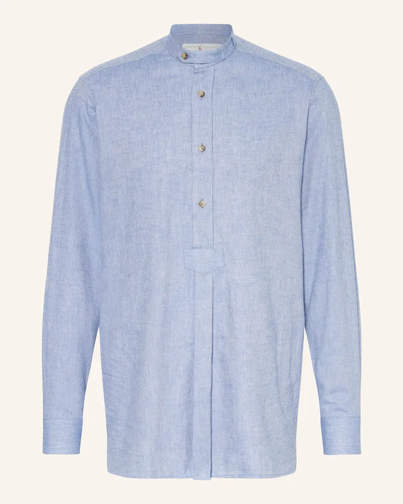 Johann & Johanna Trachtenhemd Comfort Fit Aus Flanell Mit Stehkragen blau Hellblau