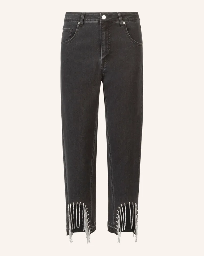 Apart Mom Jeans mit Kristallsteinen Schwarz