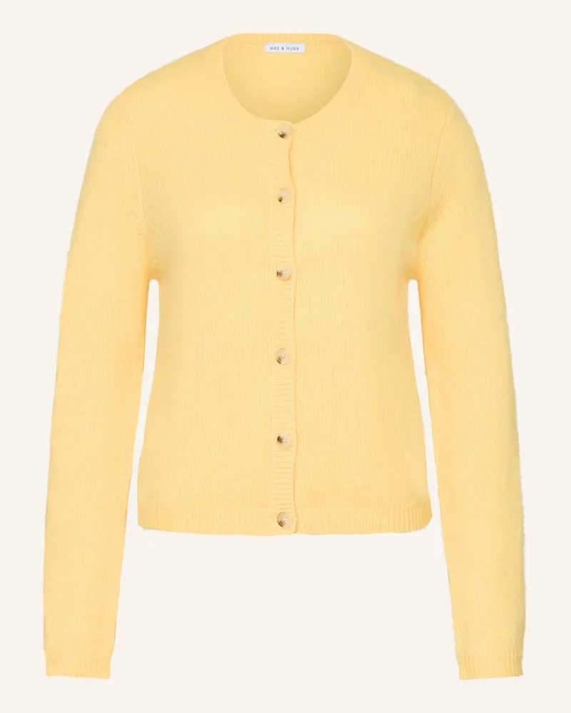 Mrs & HUGS Strickjacke mit Cashmere Dunkelgelb