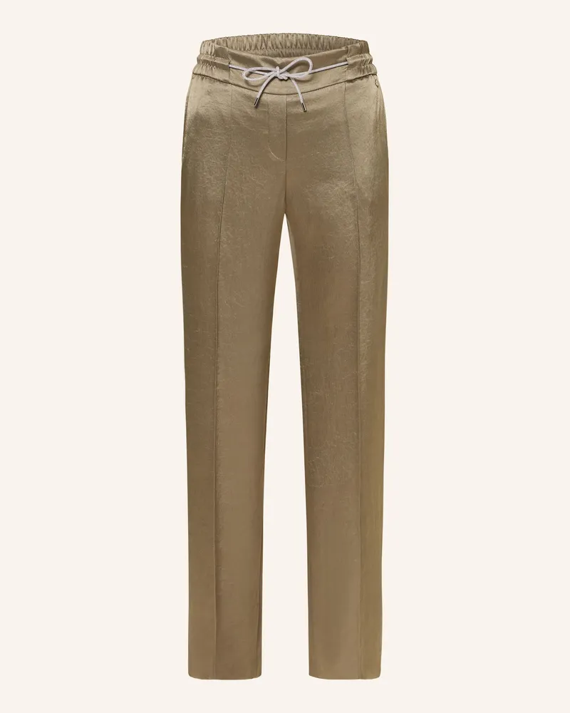 Marc Cain Marlenehose aus Satin mit Schmucksteinen Khaki