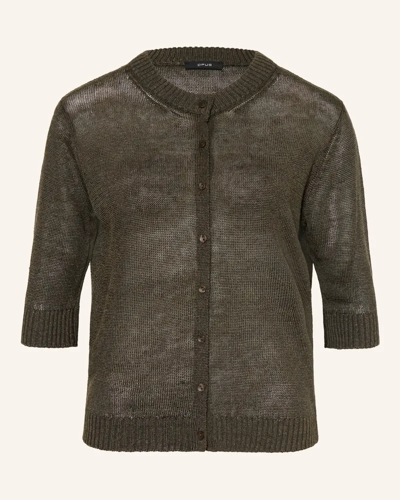 OPUS Strickjacke Datina Mit Leinen gruen Khaki