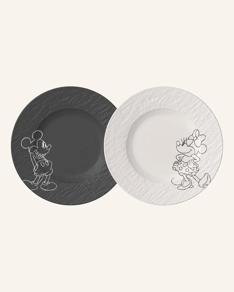Villeroy & Boch Frühstücks-/Dessertteller, 2-Teilig Manufacture Rock - Mickey Mouse schwarz Schwarz
