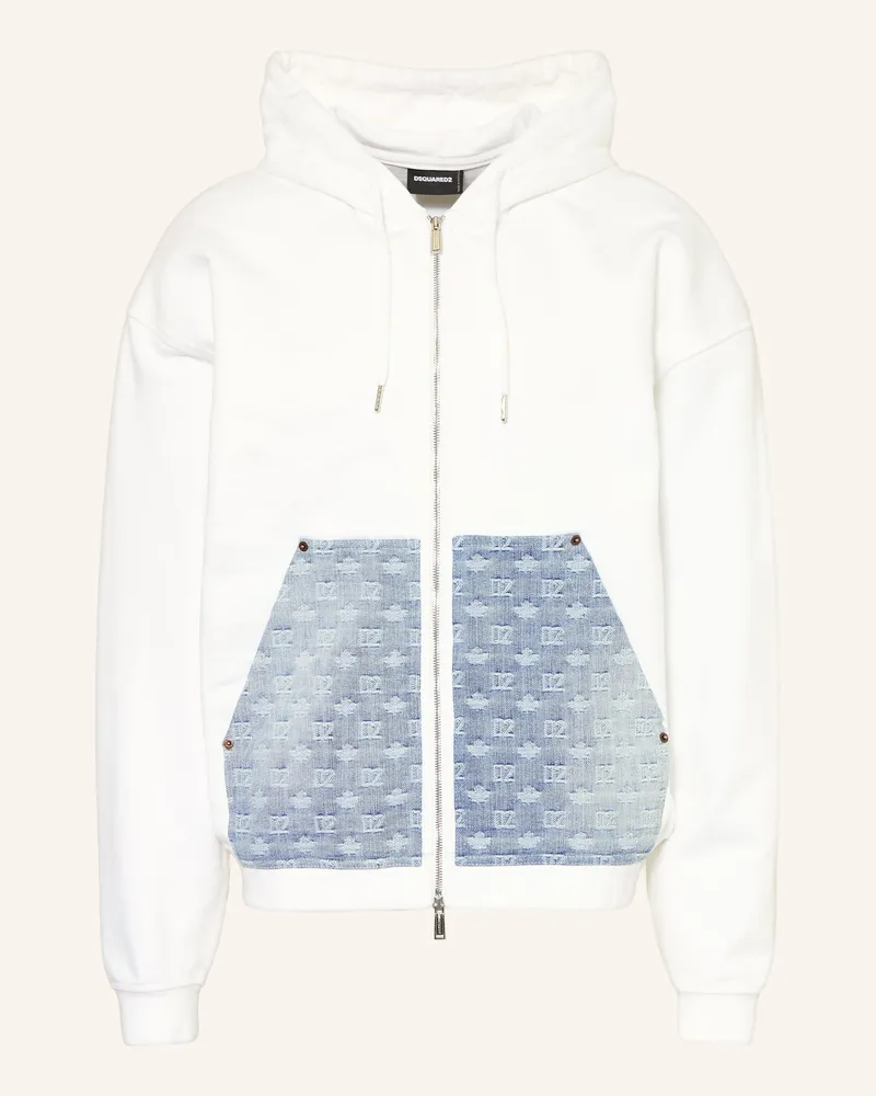 Dsquared2 Sweatjacke im Materialmix Weiss