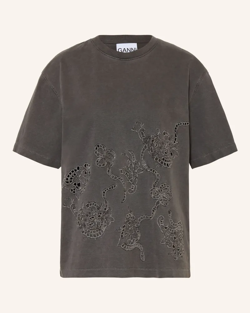 Ganni T-Shirt Mit Spitze grau Dunkelgrau
