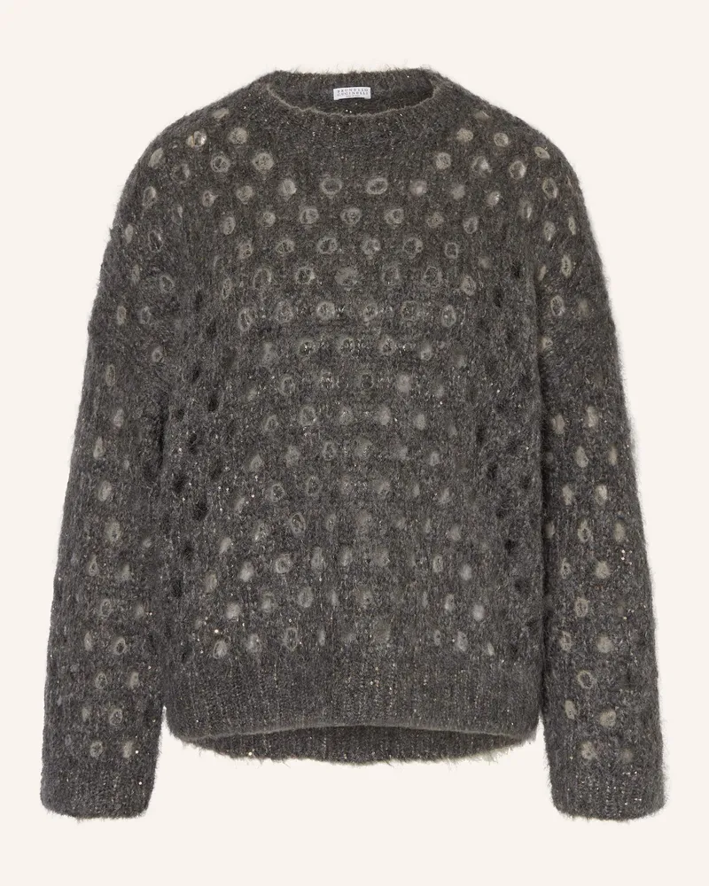 Brunello Cucinelli Pullover mit Mohair und Pailletten Dunkelgrau
