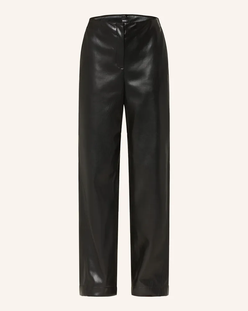 HUGO BOSS Marlenehose TIMIRAS in Lederoptik Schwarz