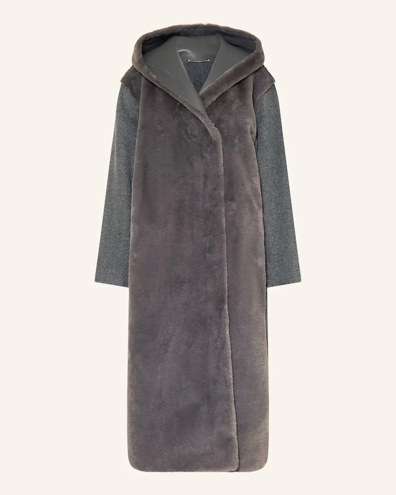 HUGO BOSS Wollmantel COSFUR im Materialmix mit Kunstfell Grau