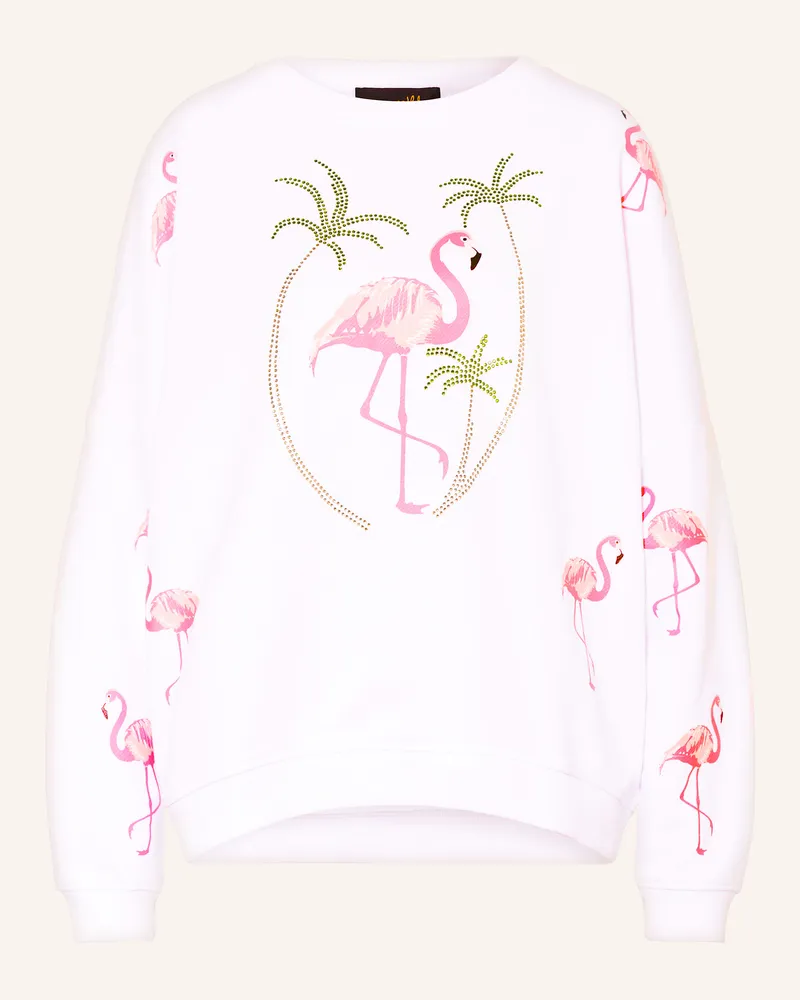 Miss Goodlife Sweatshirt mit Schmucksteinen Weiss