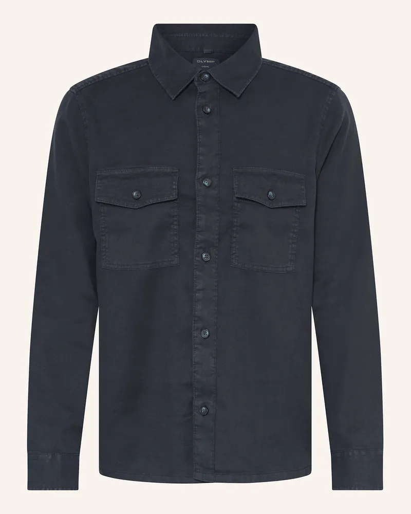 Olymp Overshirt Casual Regular Fit Mit Leinen blau Dunkelblau