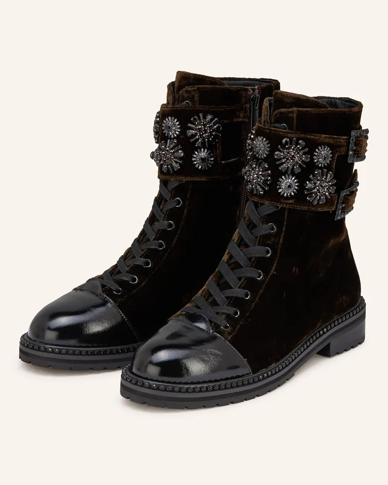 Kurt Geiger Schnürboots STOOP COMBAT mit Schmucksteinen Dunkelbraun