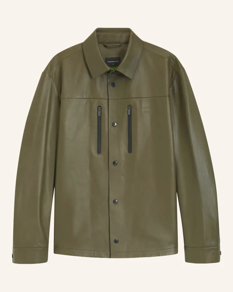 HUGO BOSS Lederjacke gruen Khaki