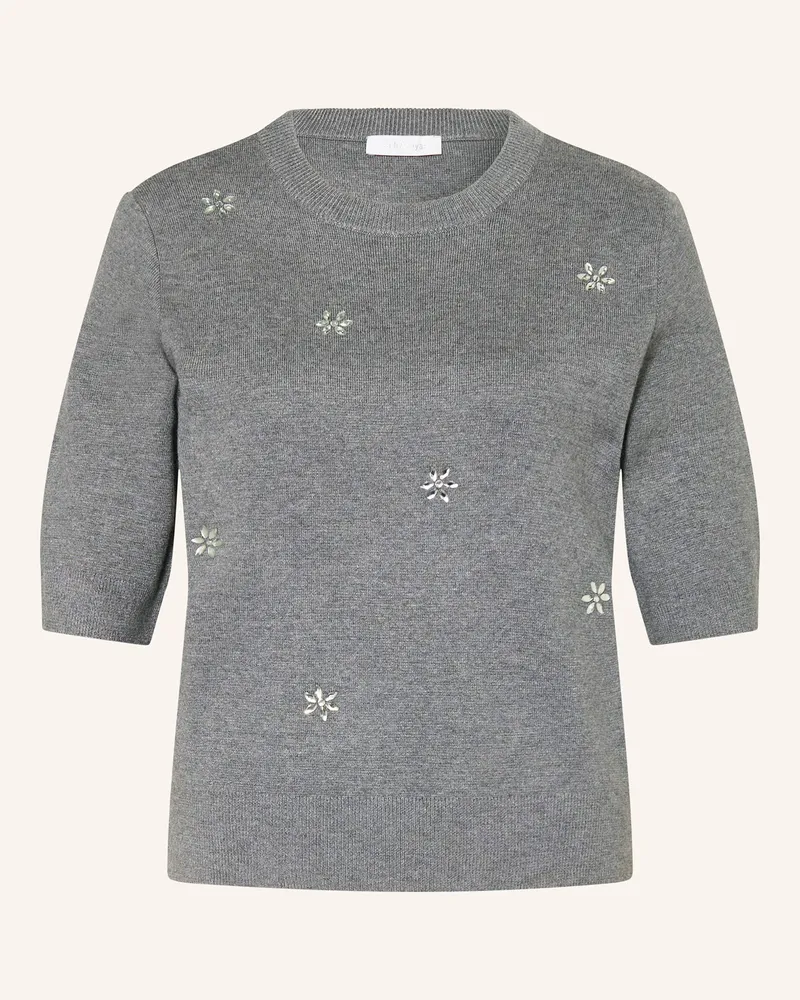 Rich&Royal Strickshirt mit 3/4-Arm und Schmucksteinen Grau