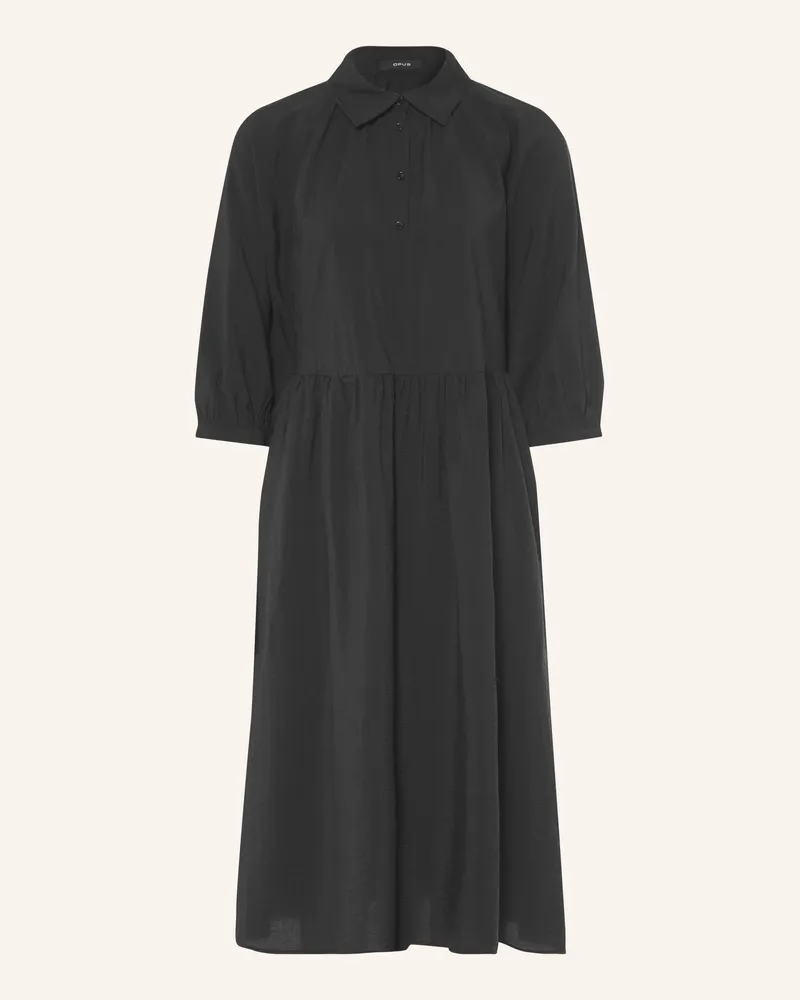 OPUS Hemdblusenkleid Wasinda Mit 3/4-Arm schwarz Schwarz