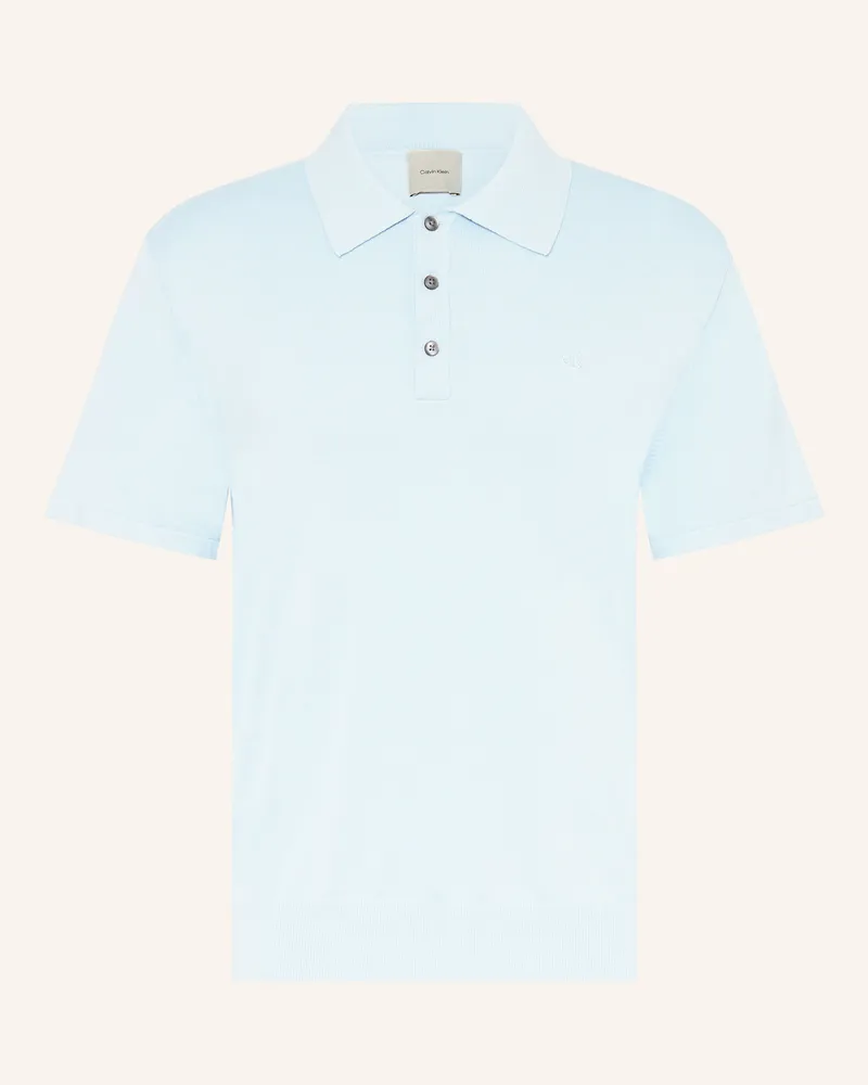 Calvin Klein Strick-Poloshirt Hellblau