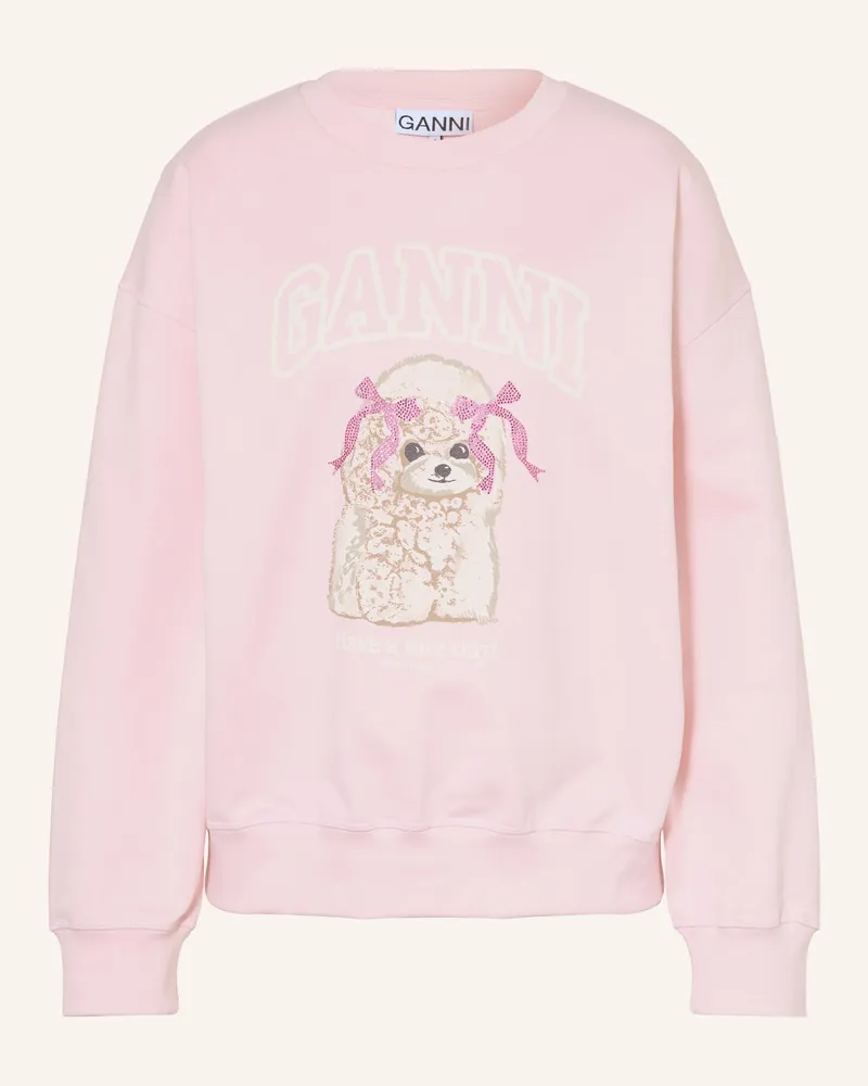 Ganni Sweatshirt mit Schmucksteinen Hellrosa