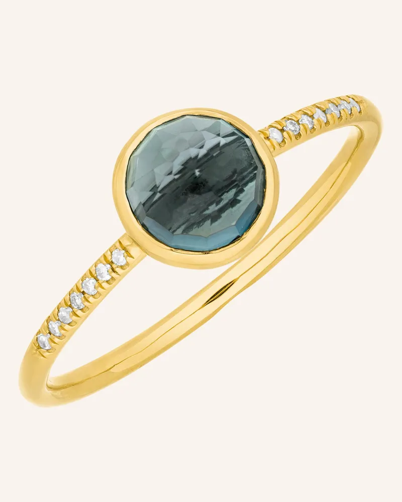 Leaf Ring BLUE TOPAS aus 14 Karat Gelbgold mit Diamanten Gold