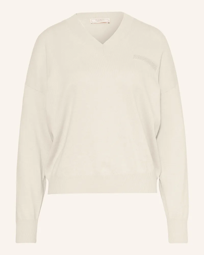 Peserico Pullover mit Seide und Schmuckperlen Creme