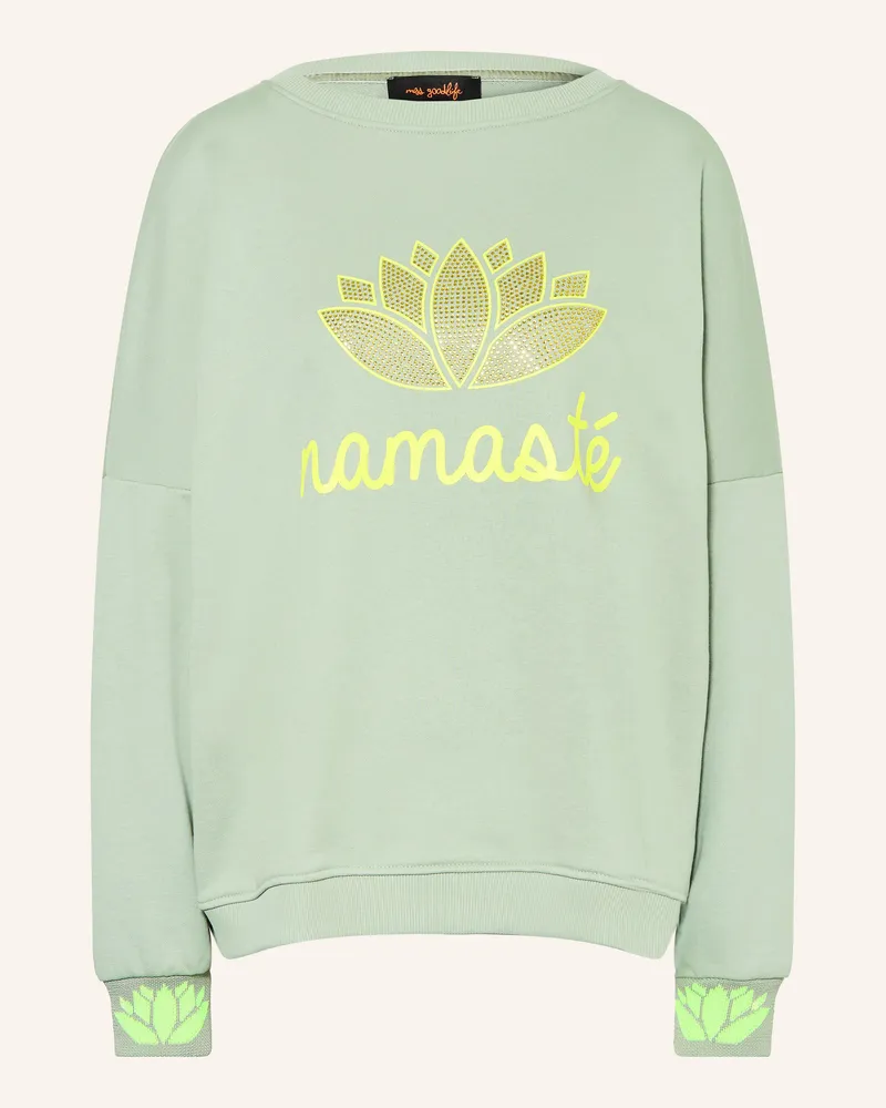 Miss Goodlife Sweatshirt mit Schmucksteinen Hellgrün