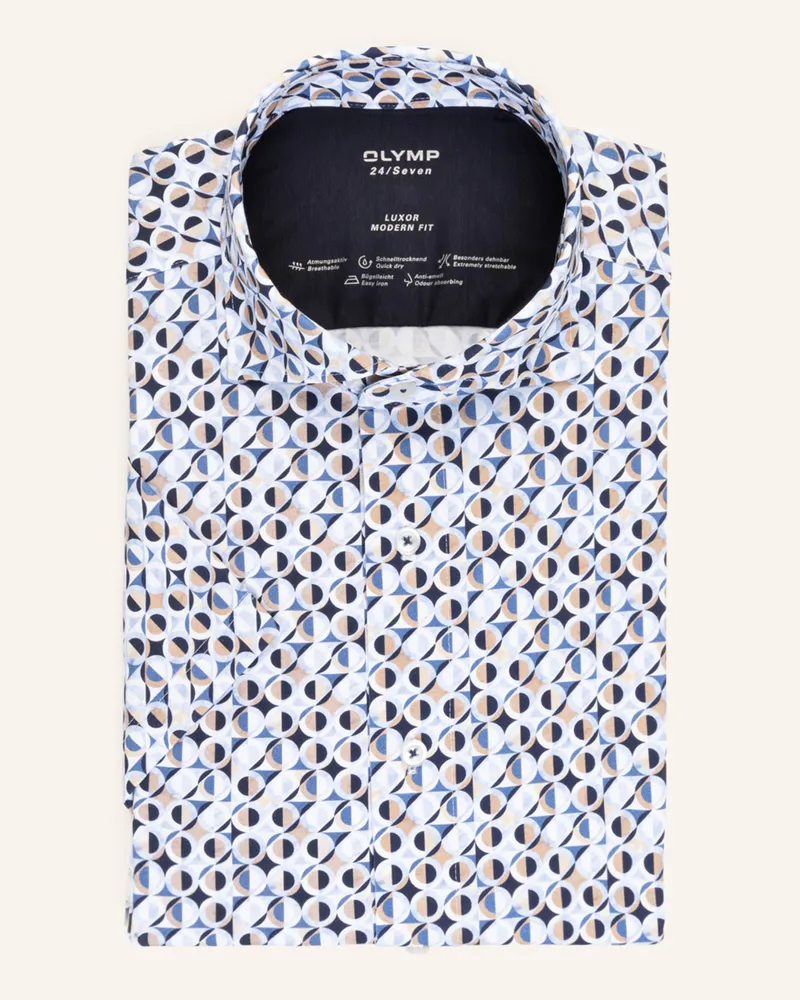 Olymp Kurzarm-Hemd Luxor 24/Seven Modern Fit Aus Jersey beige Weiss