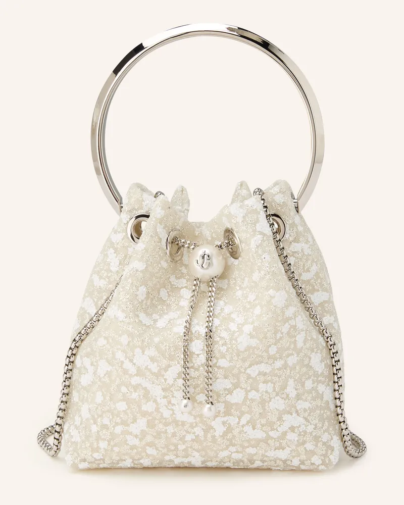 Jimmy Choo Beuteltasche BON BON mit Glitzergarn und Schmuckperlen Creme