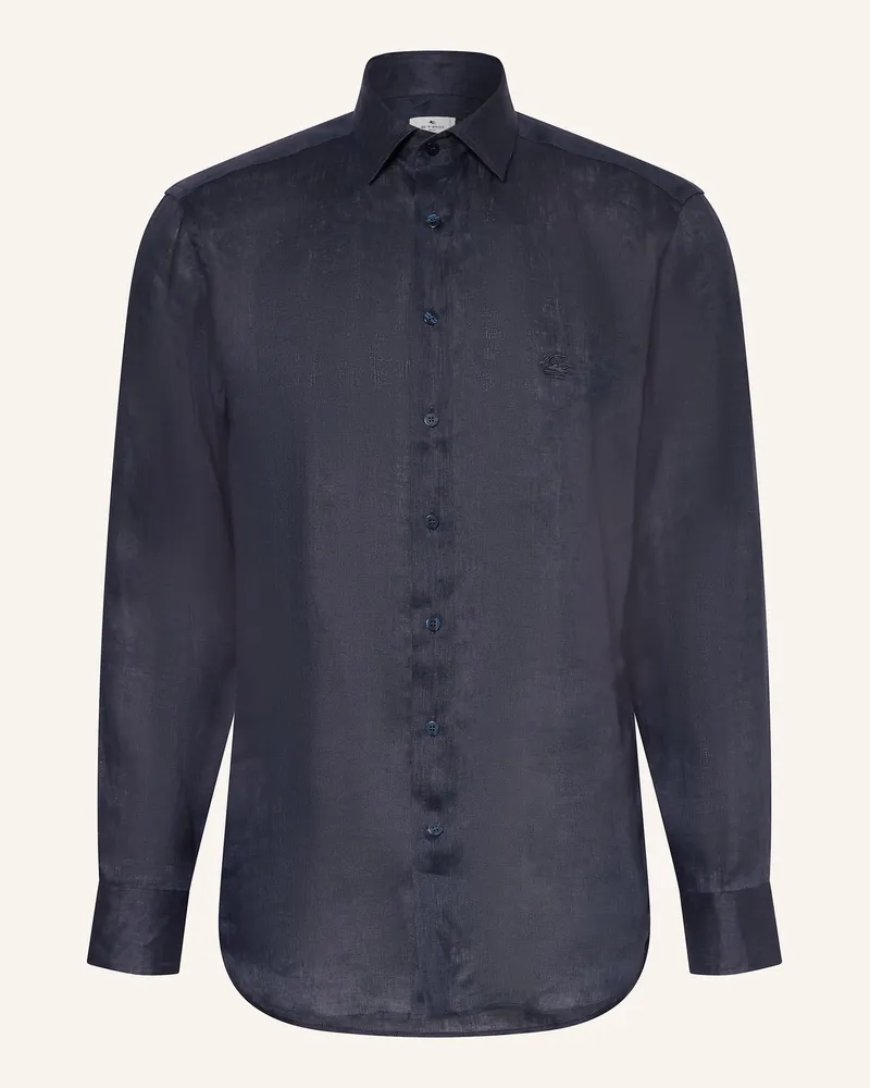 Etro Leinenhemd Regular Fit Dunkelblau