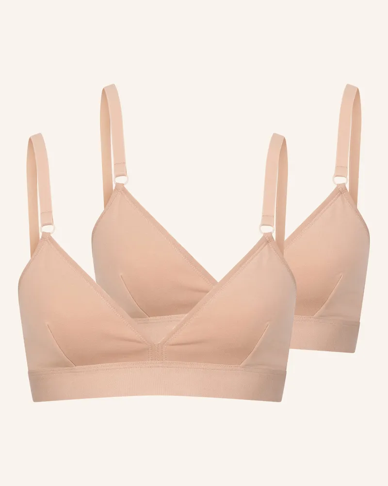 Ehrlich Textil 2er Pack Casual Cotton Triangel Bralette Bügellos Aus Bio-Baumwolle - Verstellbare Träger braun Rosa