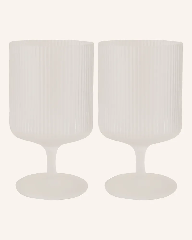 ferm LIVING 2er-Set Weingläser Ripple weiss Frosted