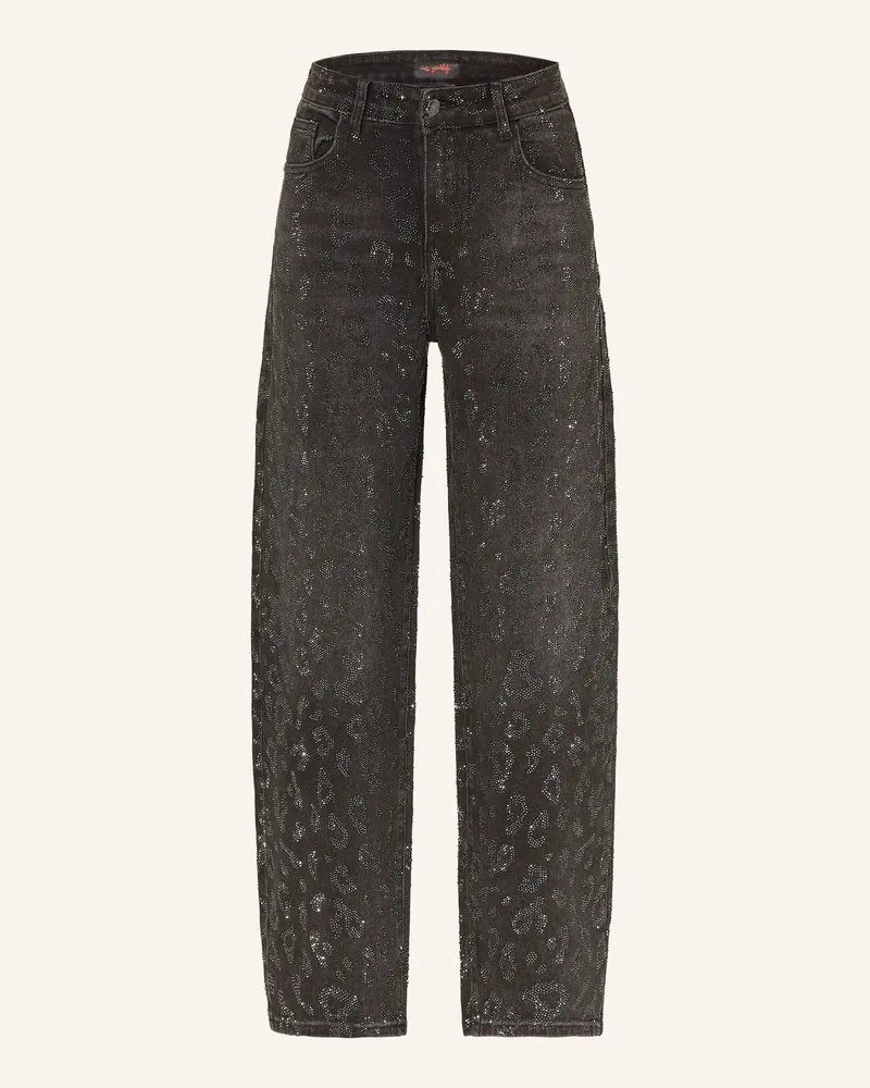 Miss Goodlife Barrel Jeans Mit Schmucksteinen schwarz 2