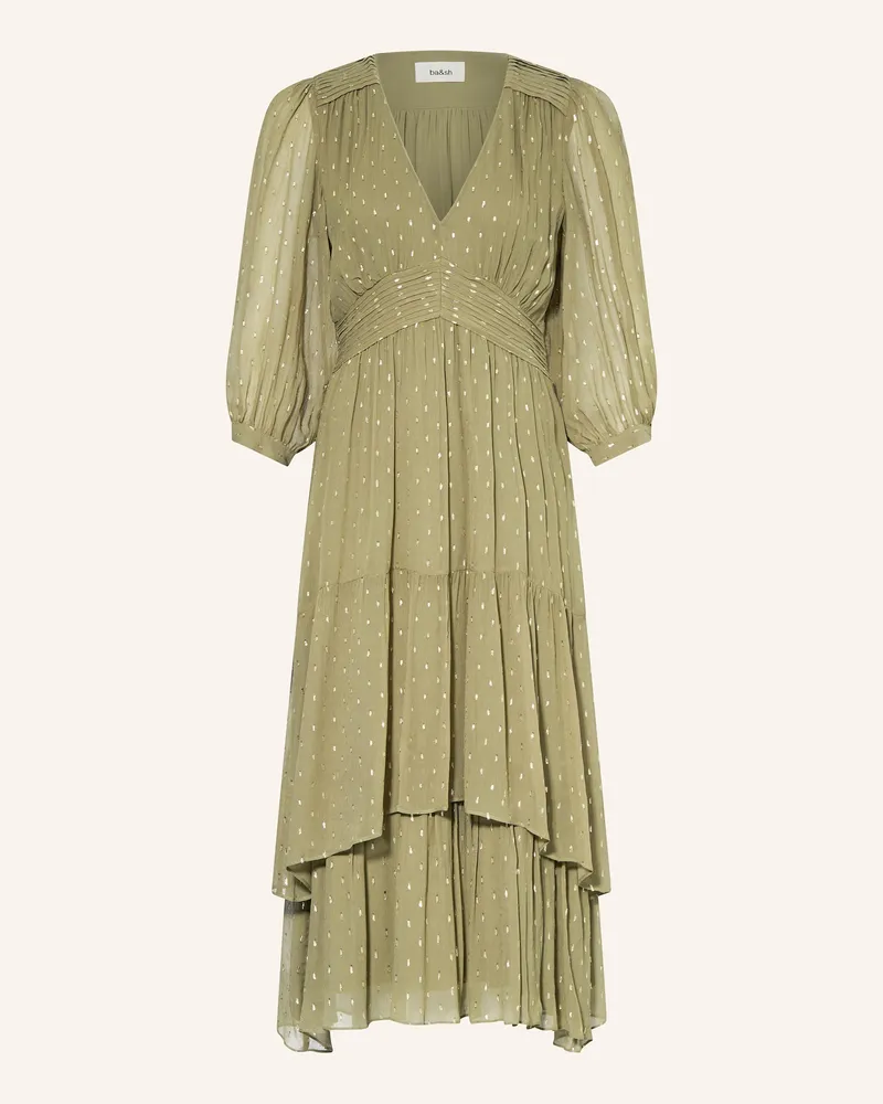 ba&sh Kleid MAIA mit Glitzergarn und Rüschen Khaki