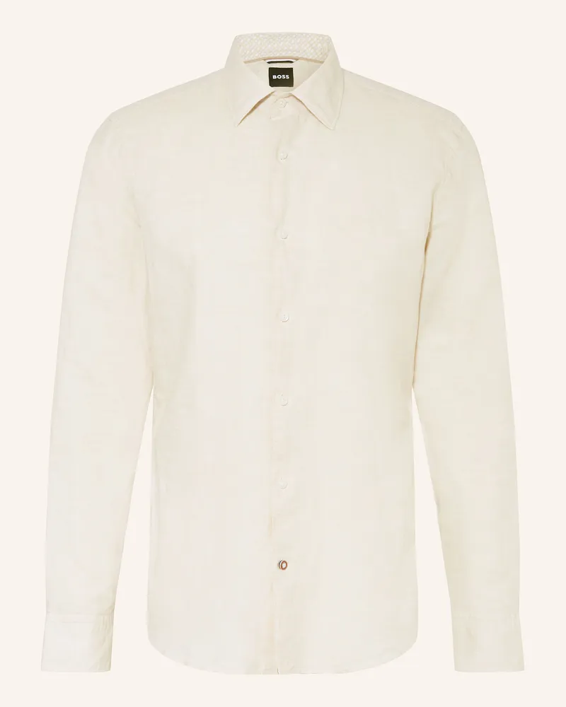 HUGO BOSS Hemd HAL Casual Fit mit Leinen Creme