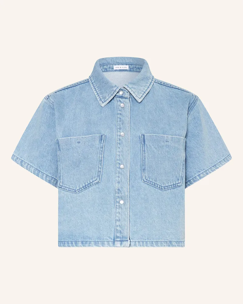 Mrs & HUGS Oversized-Jeansbluse Hellblau