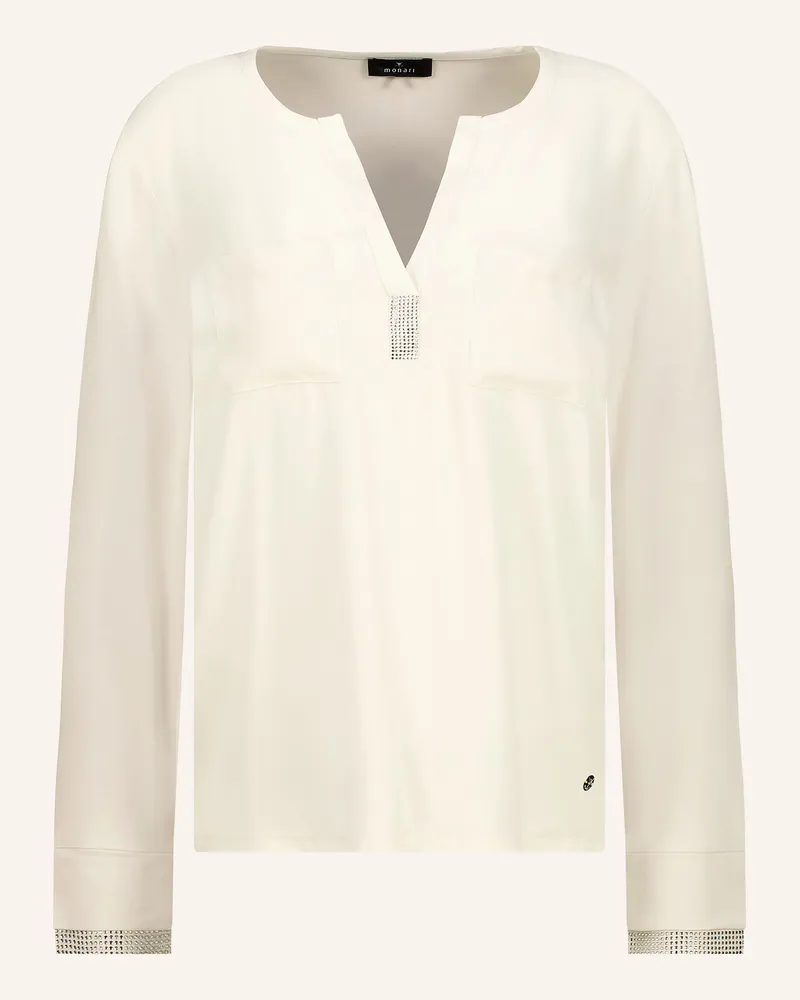 monari Blusenshirt Im Materialmix Mit Schmucksteinen weiss Ecru