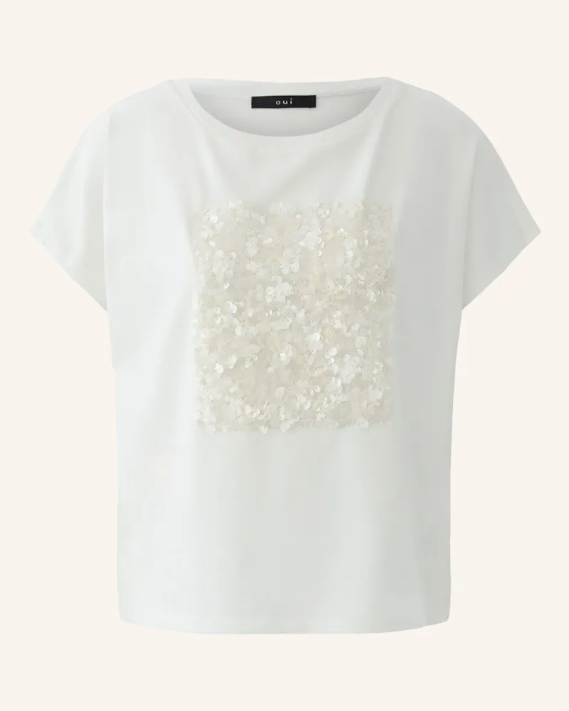 Oui  T-Shirt mit Pailletten Ecru
