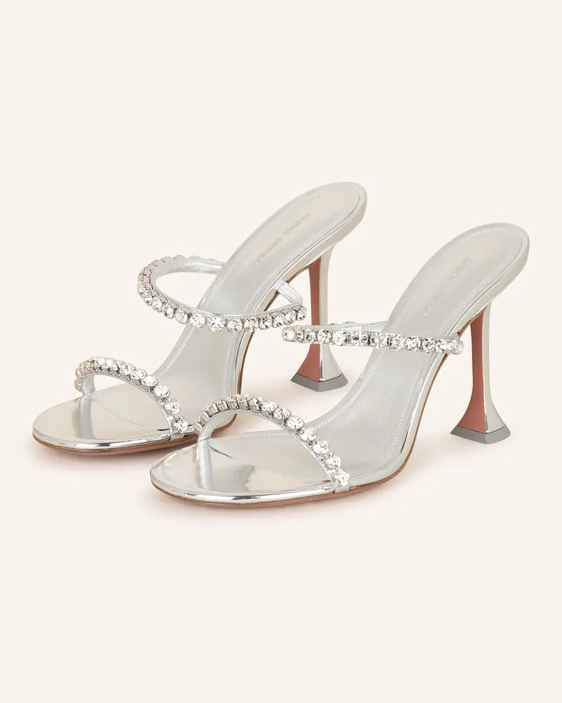 Amina Muaddi Mules GIGI mit Schmucksteinen Silber