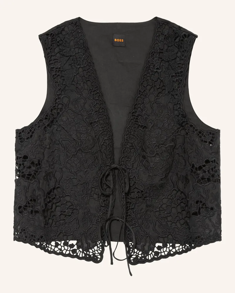 HUGO BOSS Weste Irika Im Materialmix Mit Lochspitze schwarz Schwarz
