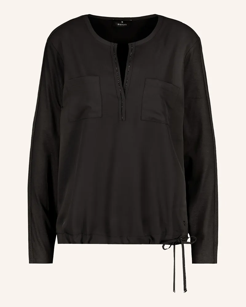 monari Blusenshirt im Materialmix mit Schmucksteinen Schwarz