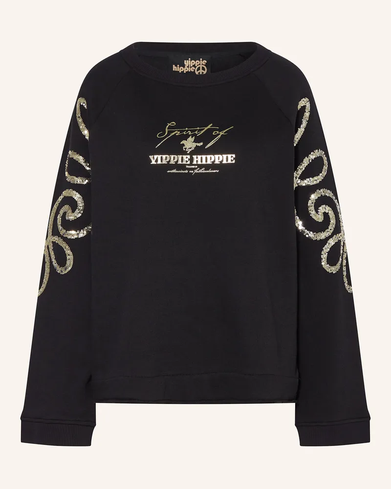 Yippie Hippie Sweatshirt mit Pailletten Schwarz