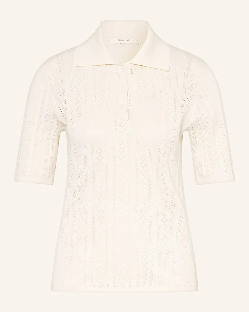 Selected Strick-Poloshirt weiss Creme
