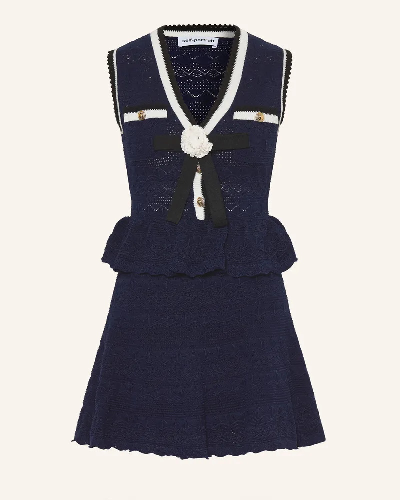Self-Portrait Strickkleid Mit Rüschen blau Dunkelblau