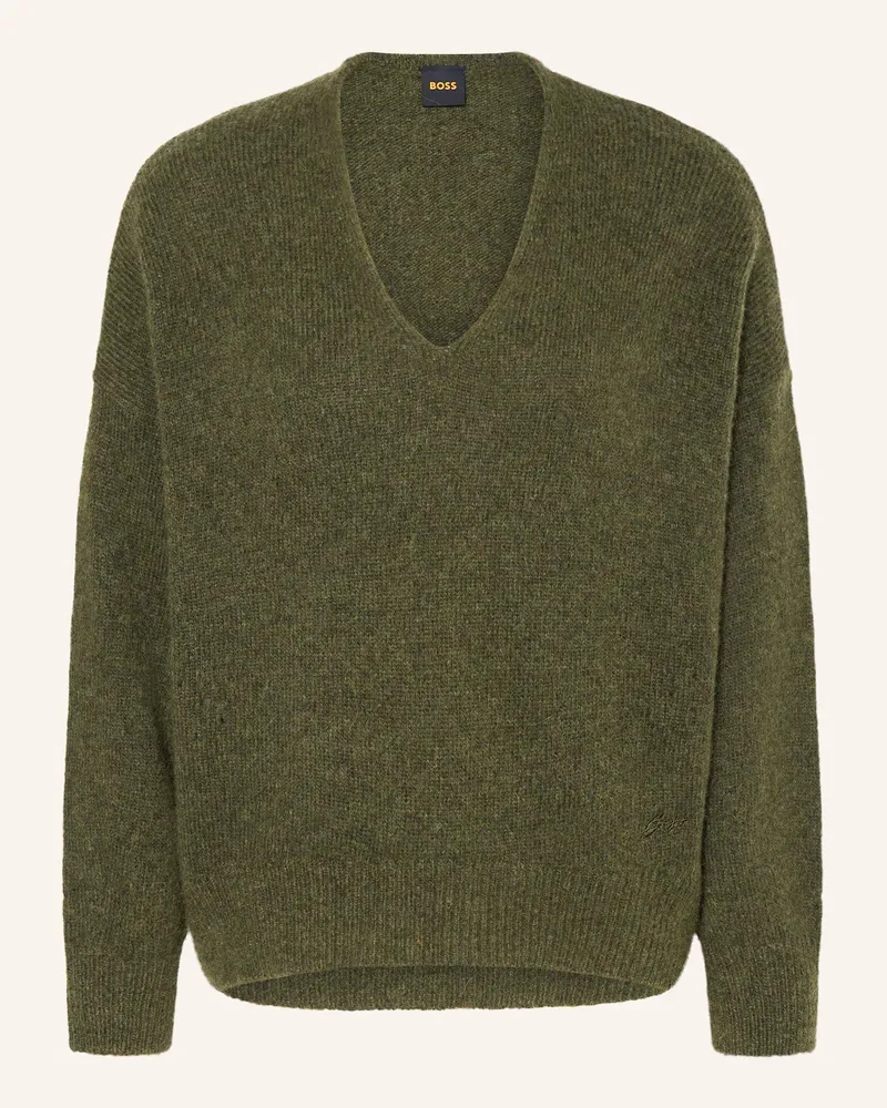 HUGO BOSS Pullover mit Alpaka Dunkelgrün